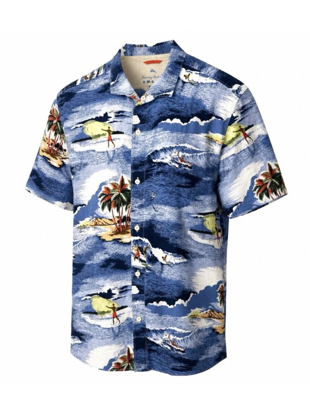 Tommy Bahama Relax Hawaiian Button Up Shirt Men XL Blue Tencel Surf Beach Island
